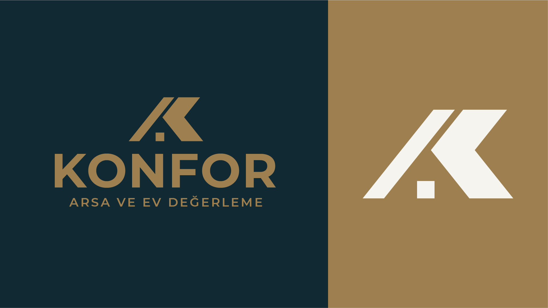 Konfor Arsa ve Ev Değerleme için tasarlanan, K harfi ve geometrik çatı formunu birleştiren modern emlak logosu.