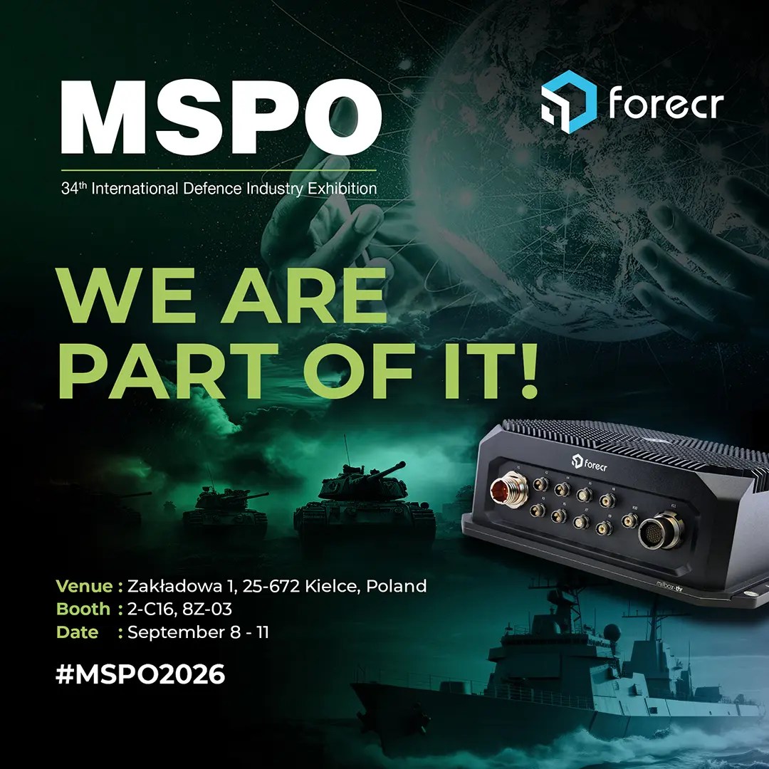 Forecr markası için MSPO 2026 savunma sanayii fuarına özel hazırlanan, askeri araç ve teknoloji görselleri içeren tanıtım banner tasarımı.