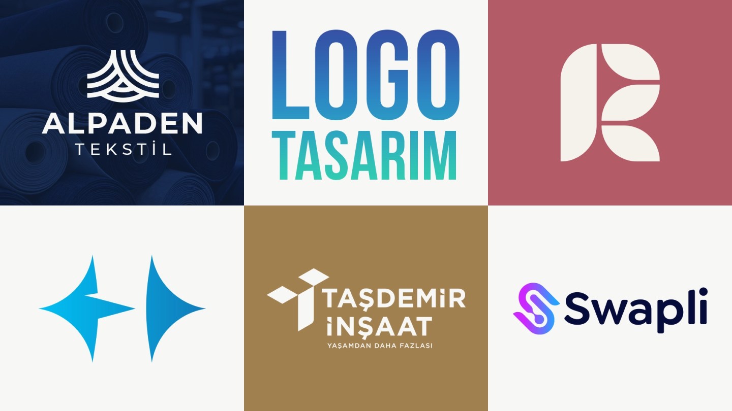 İstanbul logo tasarımı hizmeti kapsamında hazırlanan Alpaden Tekstil, Taşdemir İnşaat ve farklı markalara ait profesyonel logo tasarım örnekleri.
